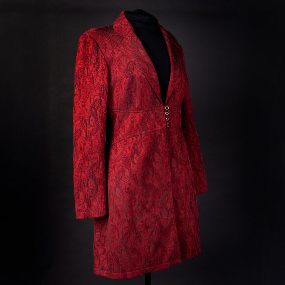 BISOU BISOU Paisley Blazer Jacquard Brocade Fitted Long Coat Dress 90s Red 6 - Picture 4 of 12